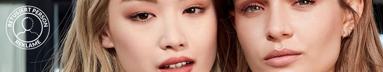 Maybelline Face Makeup products illustrative banner image - Close up of two blond models 